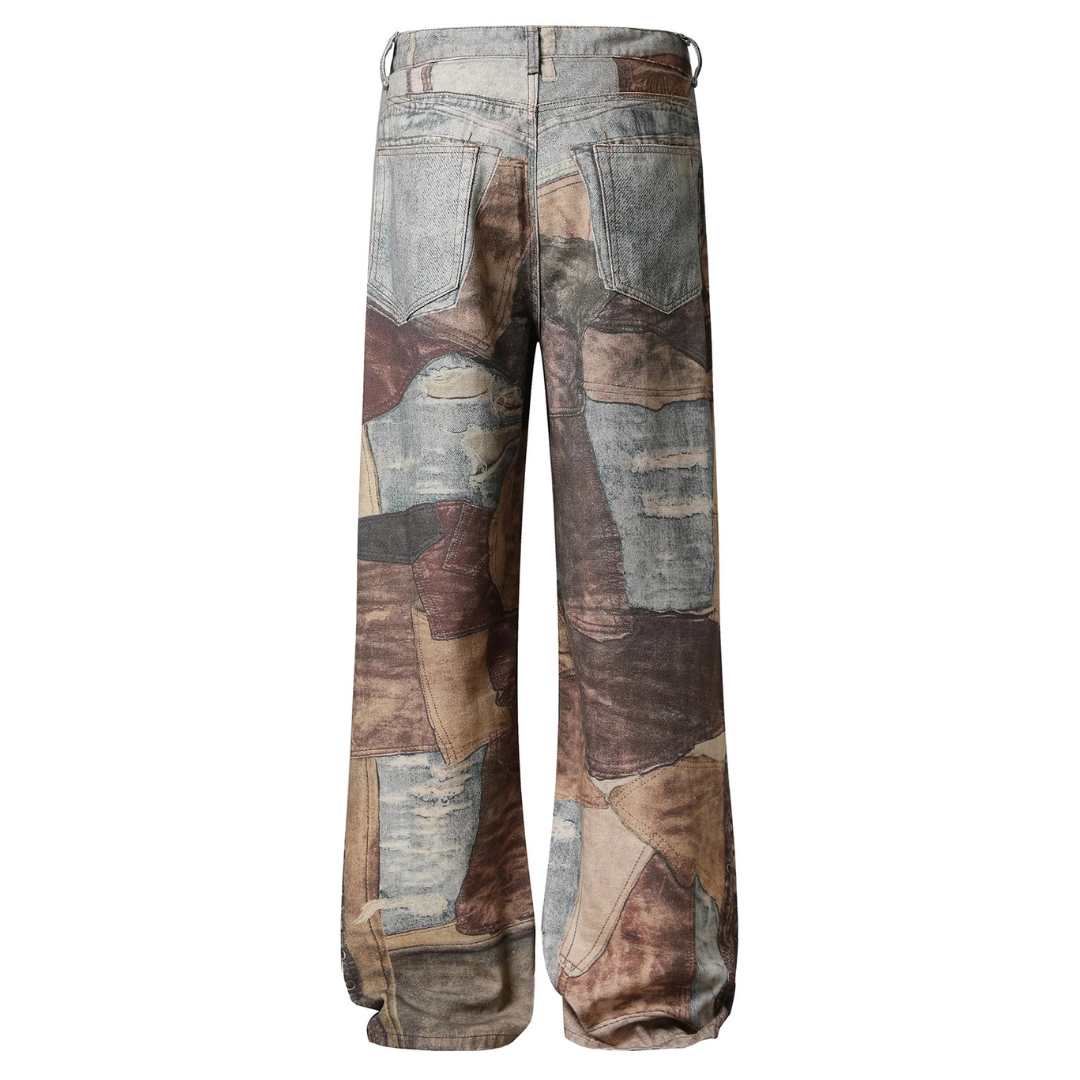High Street Distressed Washed Printed Jeans - 2246
