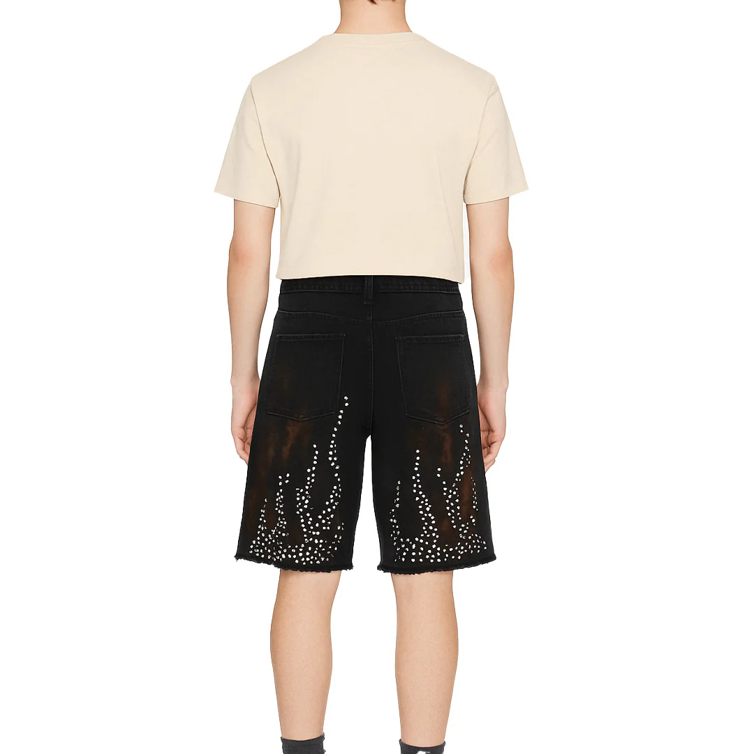 Flame Studded Denim Shorts