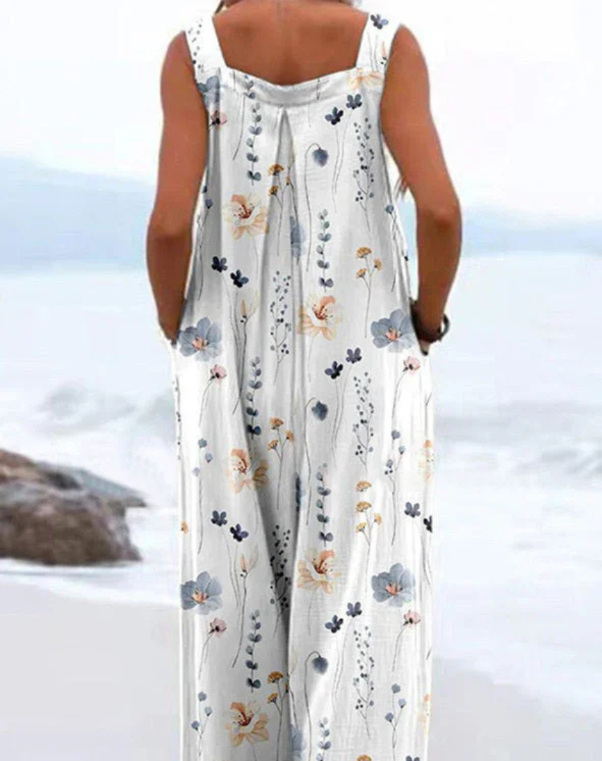 Indira™ - Sleeveless jumpsuit with plant print for a fresh and elegant summer look