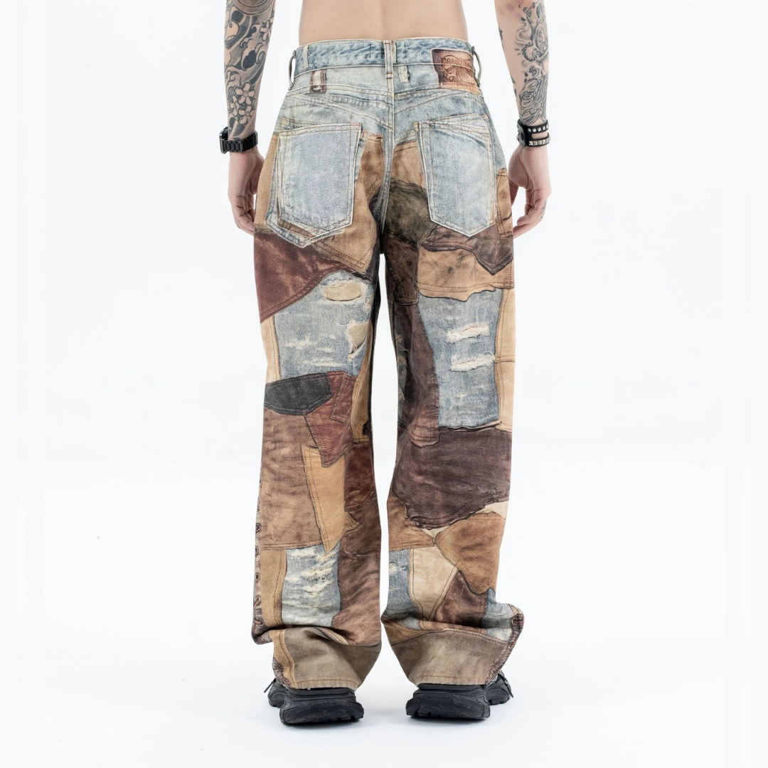 High Street Distressed Washed Printed Jeans - 2246