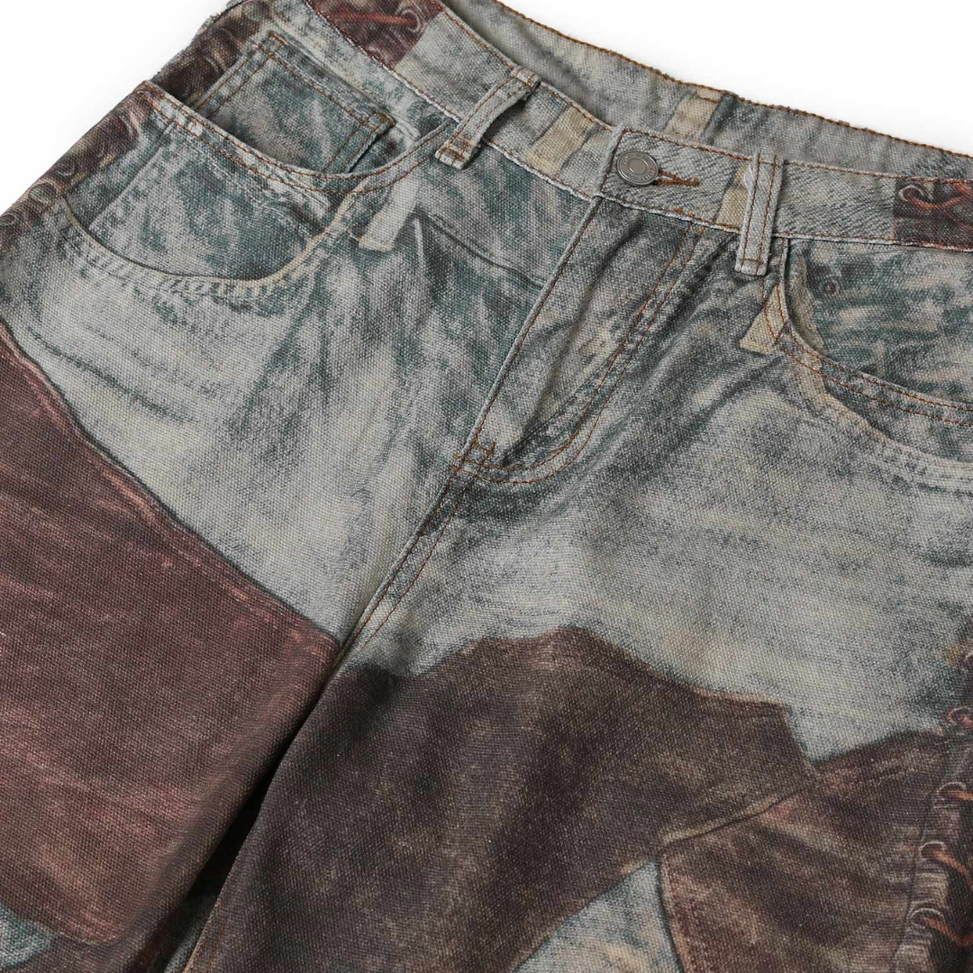 High Street Distressed Washed Printed Jeans - 2246