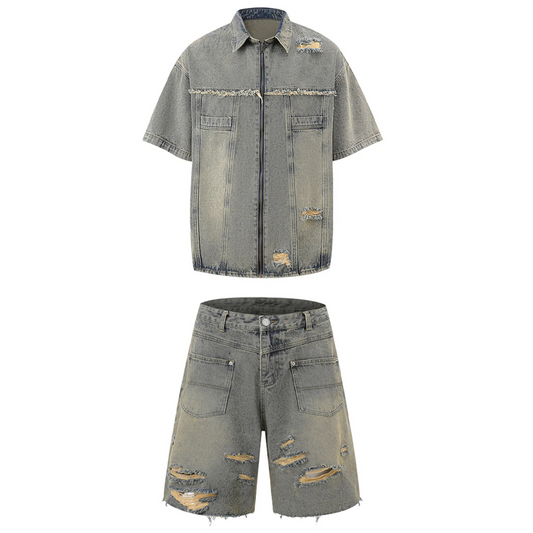 Distressed Ripped Denim Suit
