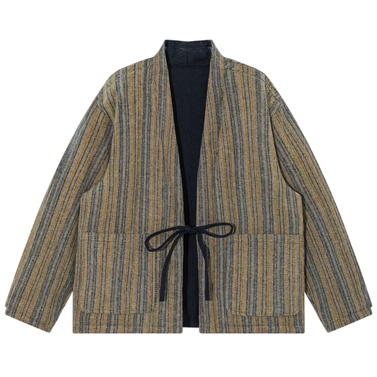 Double-Sided Striped Kimono Coat